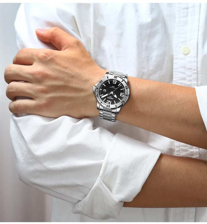 Relógio Nibosi Masculino de aço inoxidável, quartzo e impermeável